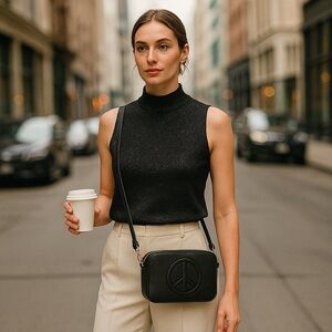 St. John Black Sleeveless Knit Shell Top | Metallic Sparkle | Size 6